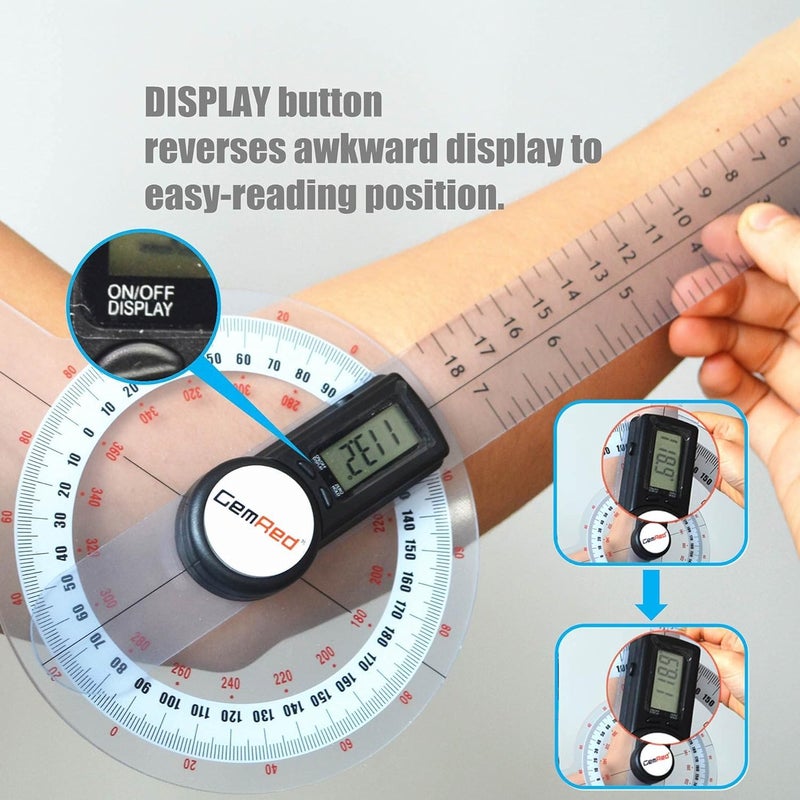 GemRed 12" Digital Goniometer 360 Degree Physical Therapy Plastic Protractor for Joint Range of Motion ROM Measurement - Image 5